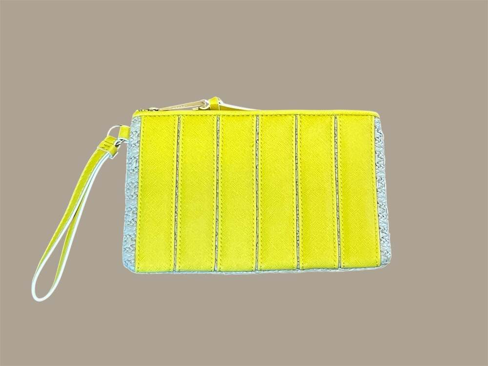 Simply Vera Vera Wang Yellow and Cream Woven Straw Wristlet Clutch Pouch